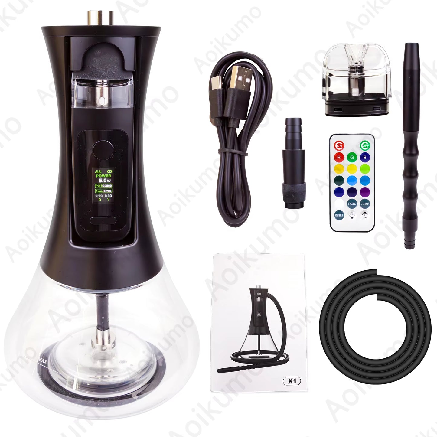 2024 New Electronic Hookah Set Narguile Cachimbas Chicha Adjustable Power Output Portable Band LED Display Complete Shisha